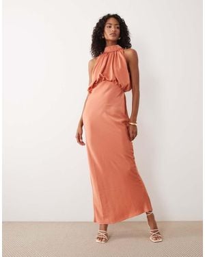 ASOS Vestido Largo Estilo Blusón Con Cuello Halter De Satén - Naranja