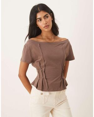 ASOS Off Shoulder Cinched Waist Detail Tee - Brown