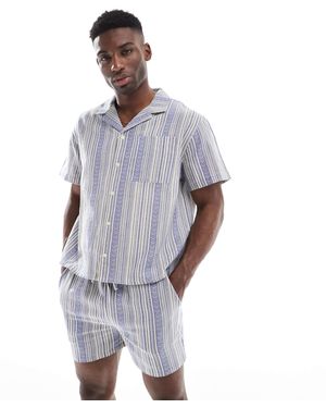 Another Influence Jacquard Revere Collar Shirt Co-Ord - Grey