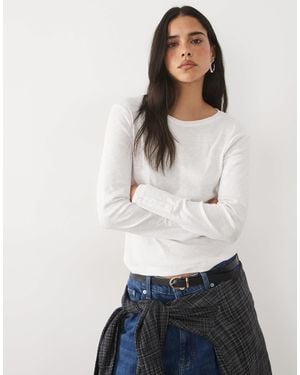 Mango Teen Round Neck Long Sleeve T-Shirt - White
