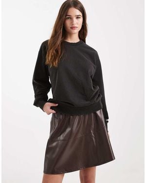 New Look Minifalda Marrón Con Vuelo De Cuero Sintético De