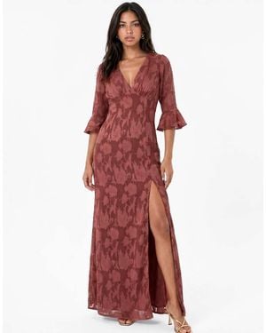 ANAYA 3/4 Fluted Sleeves Maxi Dress - Red