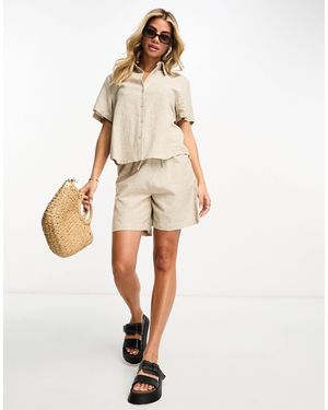 Monki Co-Ord Linen Drawstring Shorts - Natural