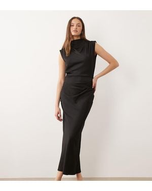 ASOS Asos Design Tall Satin High Neck Pleated Bodice Midi Dress - Black