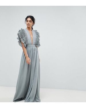 True Decadence Maxikleid mit tiefem Ausschnitt und Schulterdetail - Grau
