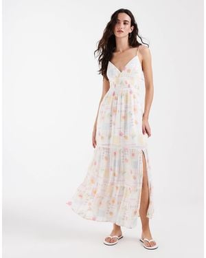 Hollister Embroidered Strappy Tiered Maxi Dress - Natural