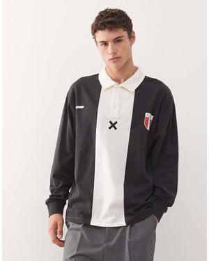 Collusion Polo Stile Rugby Squadrata A Righe Color Block - Nero
