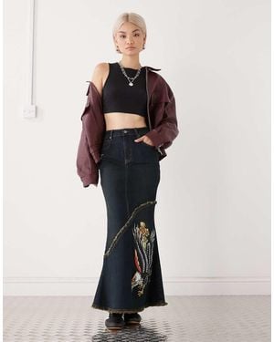 Ed Hardy Eagle Denim Maxi Skirt - Blue