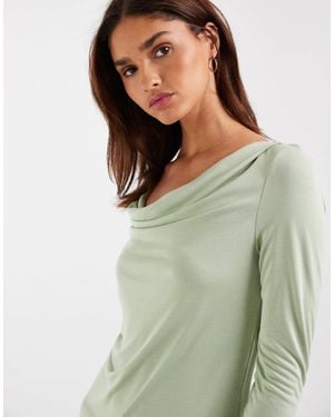 Aware Long Sleeved Cowl Neck Top - Green