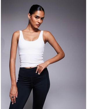 4505 Canotta Bianca Con Scollo Squadrato E Reggiseno Interno - Blu