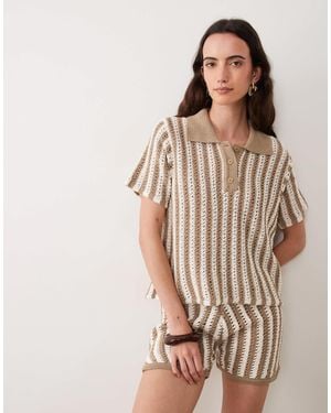ASOS Knitted Crochet Polo Top Co-ord - Brown
