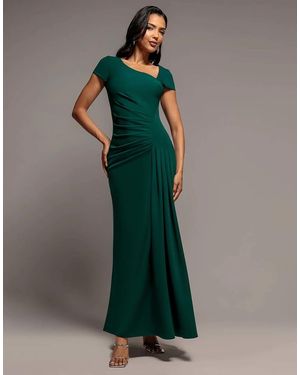 Goddiva Cap Sleeve Pleated Asymmetric Maxi Dress - Green