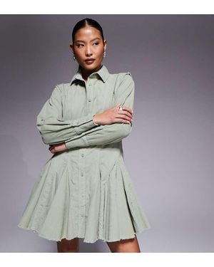 ASOS Asos Design Petite Cord Shirt Dress With Nipped - Grey