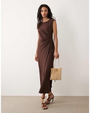 Mango Linen Mix Tie Waist Sleeveless Midi Dress - Natural