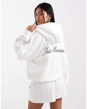 Six Stories Bridal Script 'Just Married' Back Print Hoodie Co-Ord - White