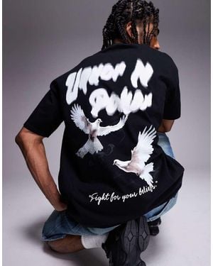 Liquor N Poker Oversized Bird Graphic Back Print T-shirt - Black