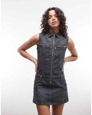 Collusion 90s Utility Drop Waist Denim Dress - Multicolour