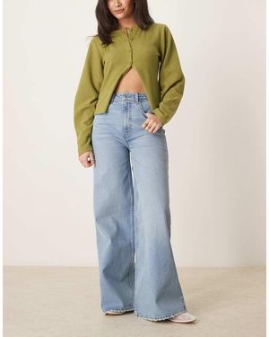 ASOS Vaqueros De Pernera Ancha Con Lavado Medio Y Detalle Trenzado En La Cintura De -Azul