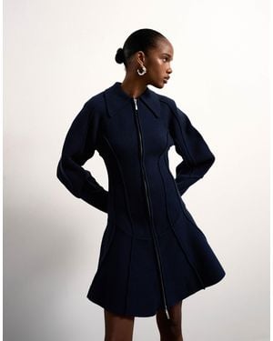 TOPSHOP Tolu Coker X Knitted Ovoid Sleeve Structured Dress - Blue