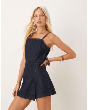 Mango Square Neck Strappy Playsuit - Blue