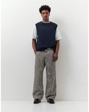 Pull&Bear Printed Wide-Leg Jeans - Grey