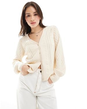 Object – strukturierte pointelle-strickjacke - Weiß