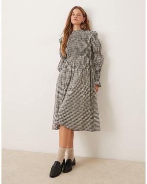 Y.A.S Long Sleeve Shirred Midi Dress - Grey