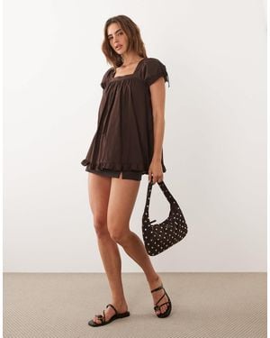 Cotton On Eliza Babydoll Tunic Smock Top - Natural
