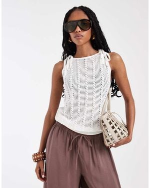 Vero Moda Tie Shoulder Racer Crochet Knitted Singlet - Brown