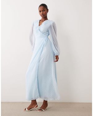 Vila Viila Long Sleeved Dobby Chiffon Maxi Dress - Blue
