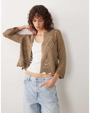 Jdy Knitted 3/4 Length Sleeve Cardigan - Brown