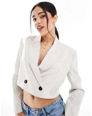 Bershka Double Button Cropped Blazer - White