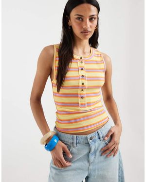 Free People Jamie Button Down Henley Tank Top - Blue