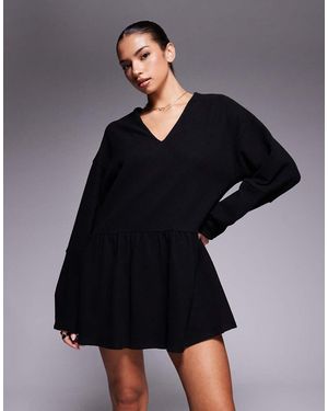 ASOS Supersoft V Front Dropped Waist Mini Dress - Black