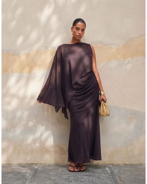 ASOS Asos Design Curve Draped Batwing Asymmetric One Sleeve Maxi Dress - Blue