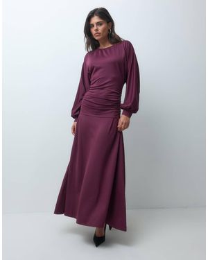 Iyal Modal Stretch Dropped Waist Batwing Maxi Dress - Purple