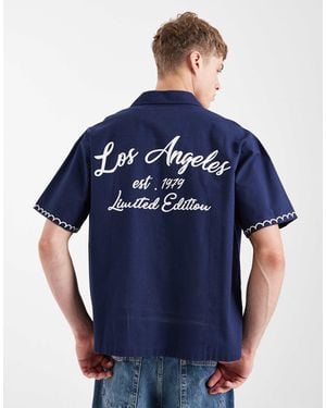 Aray La Embroidered Beach Shirt - Blue