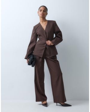 4th & Reckless Pantalon large ajusté taille haute en ensemble coordonné chocolat - Blanc