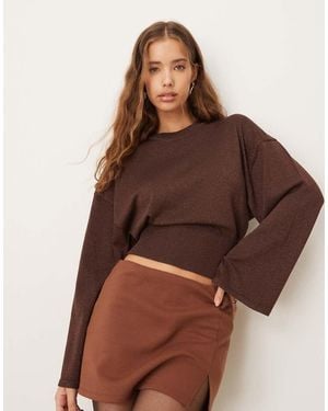 Gina Tricot Metallic Fine Knit Jumper With Wide Sleeves - Brown