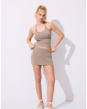 Stradivarius Knit Halter Top - Natural