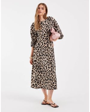 ONLY Robe longue ceinturée à imprimé animal - Blanc