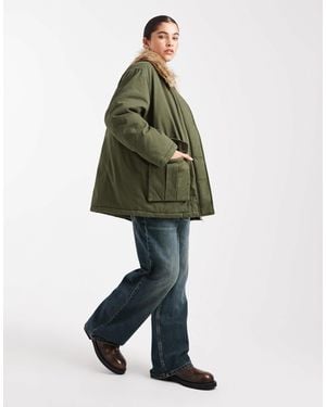 Miss Selfridge Faux Fur Collar Parka - Green