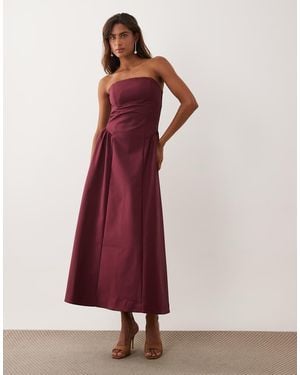 Abercrombie & Fitch Bandeau Dipped Hem Corset Waist Maxi Dress - Red