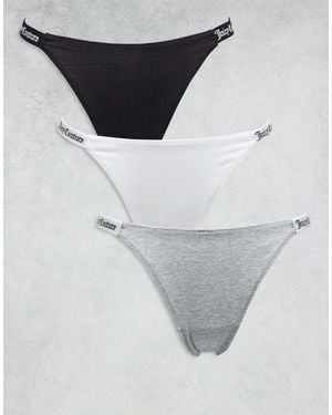 Juicy Couture 3 Pack Logo Waist Band Thong - Grey