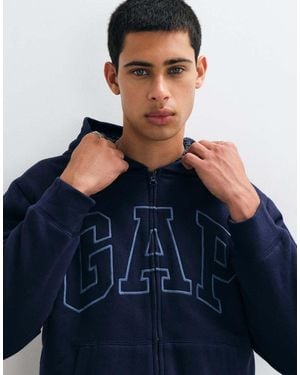 Gap Chest Logo Sherpa Lined Zip Through Hoodie - Blue