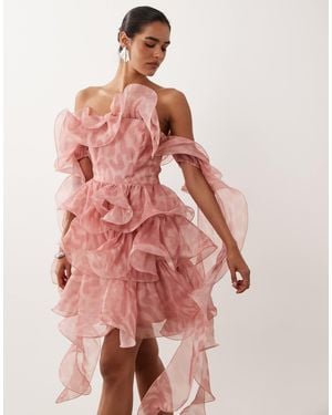 ASOS Textured Organza Wired Ruffle Off-shoulder Mini Dress - Pink