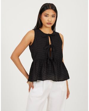 Brave Soul Shirred Tie Front Vest - Black