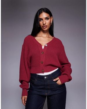 Kaiia Exclusive V-front Button Up Balloon Sleeve Cardigan - Red