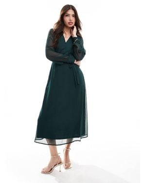 Vila Vestito Midi A Maniche Lunghe Con Scollo A V - Blu