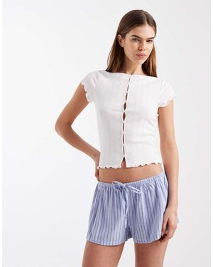 Cotton On Pantalones Cortos A Rayas Marrón Ciruela De Corte Girlfriend De Franela De - Blanco